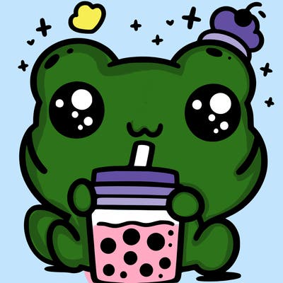 a kawii frog with boba tea