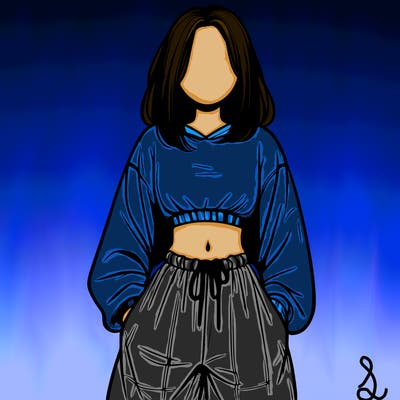 realistic girl faceless with baggy pants and a crop top