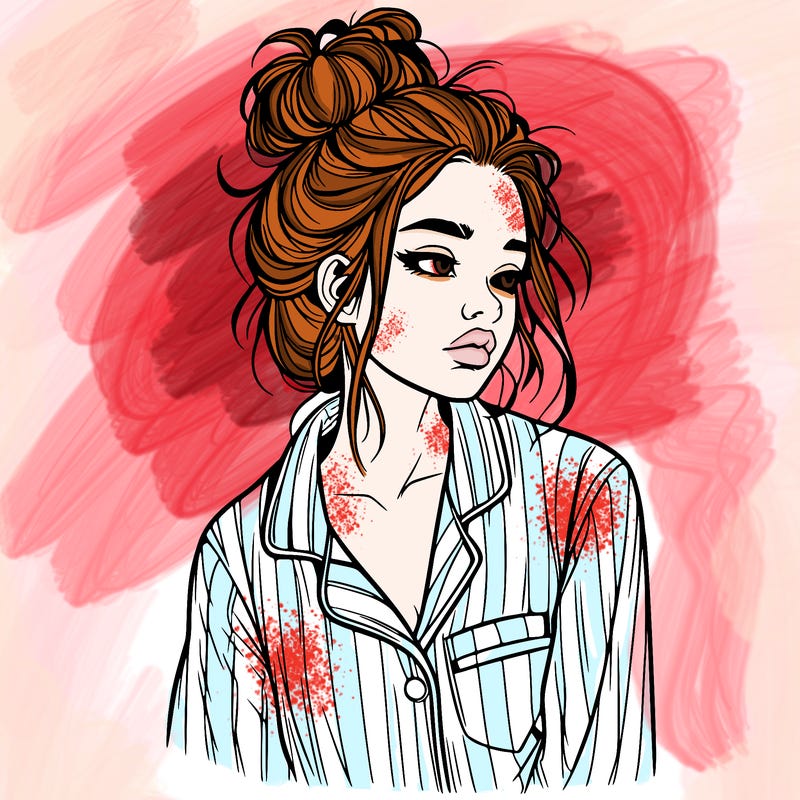 realistic woman with pajamas on and a messy bun