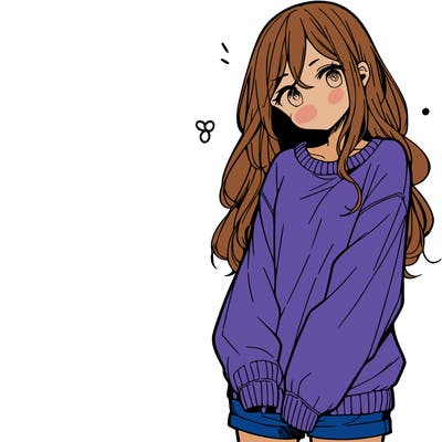 manga teen girl  in a sweater and baggy pants