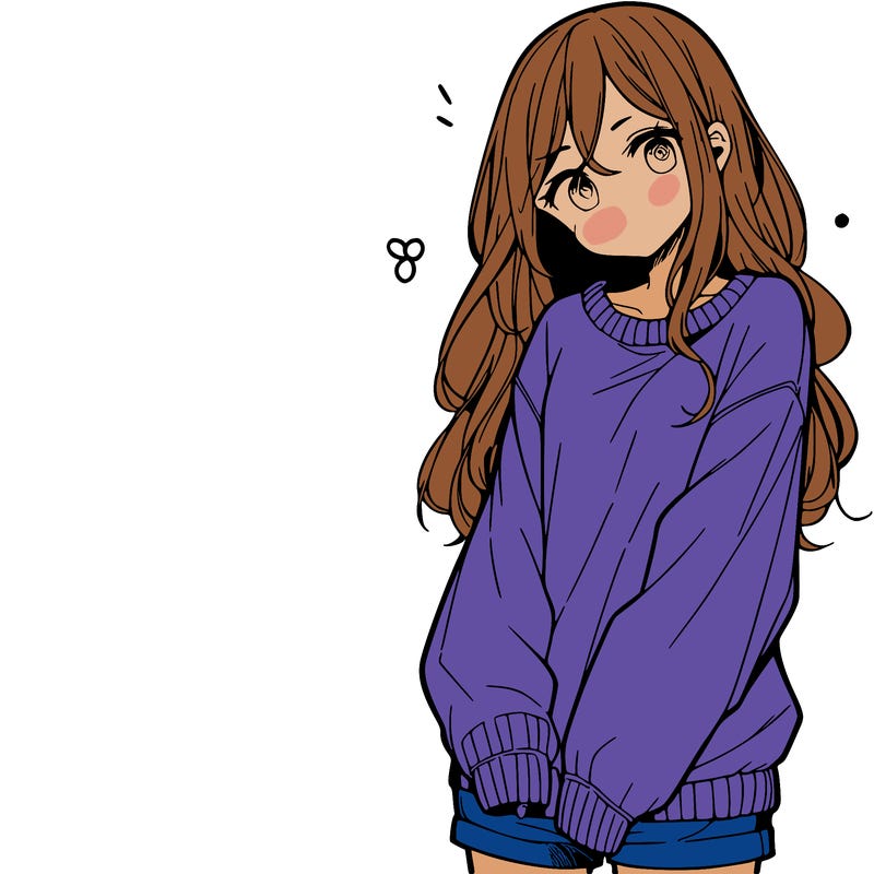manga teen girl  in a sweater and baggy pants