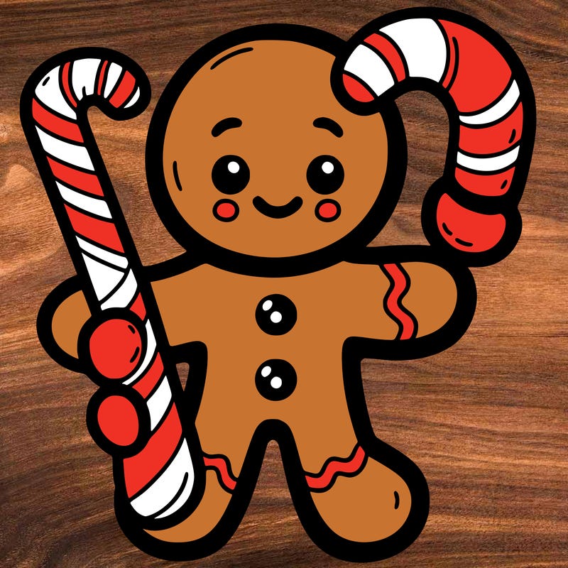 gingerbread man holding a candy cane