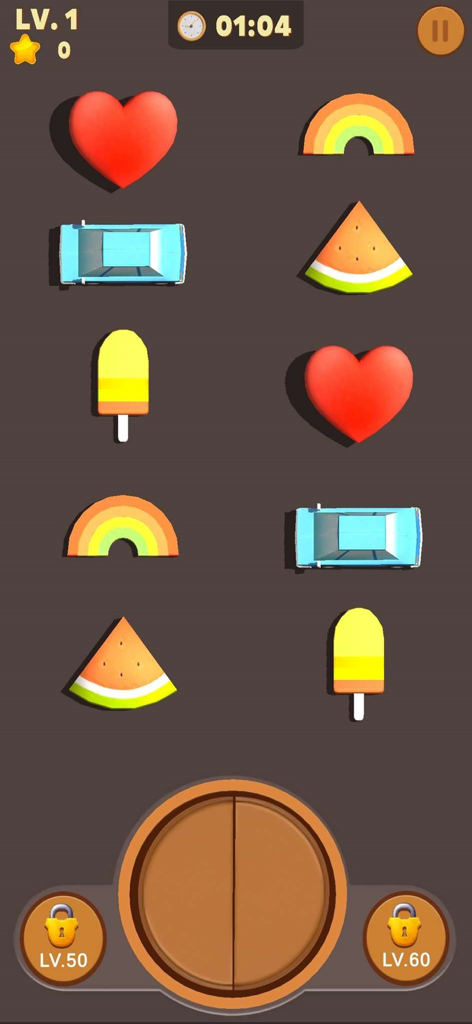 Match 3D Master-Matching Games - Gameplay of a 3D matching puzzle game featuring colorful objects like hearts cars and rainbows