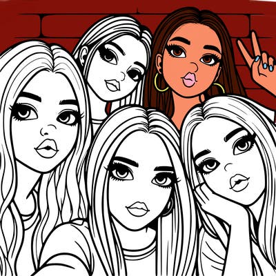 group of teen girls friends y2k up close in a selfie