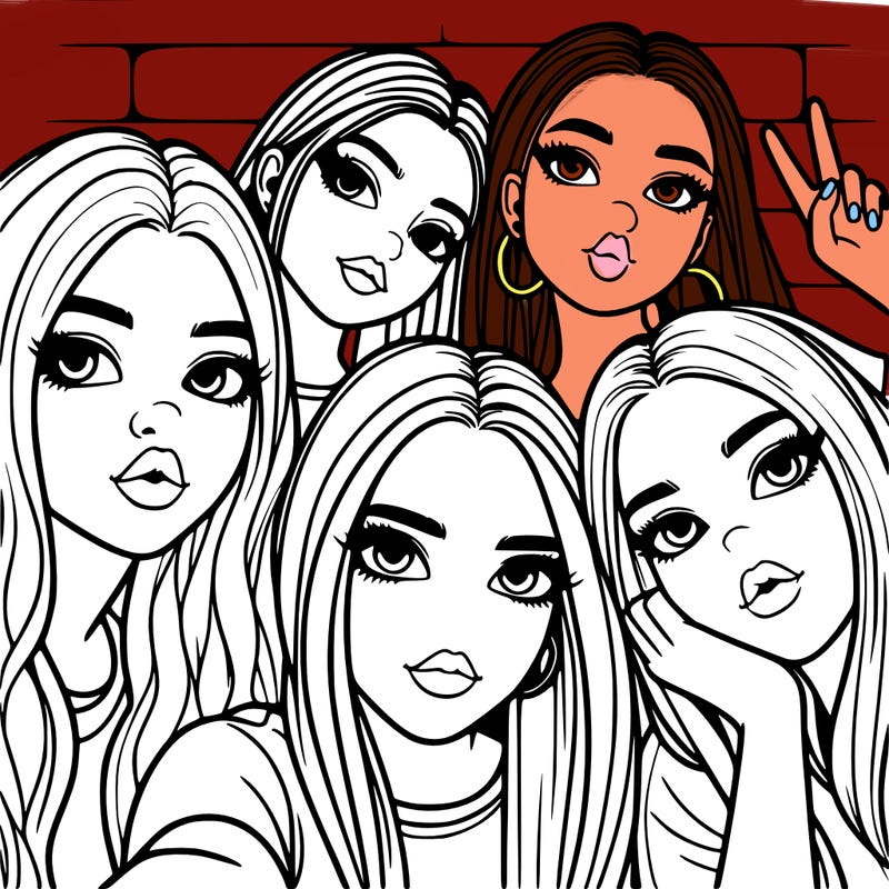 group of teen girls friends y2k up close in a selfie