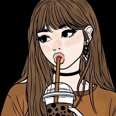 aesthetic realistic girl drinking boba