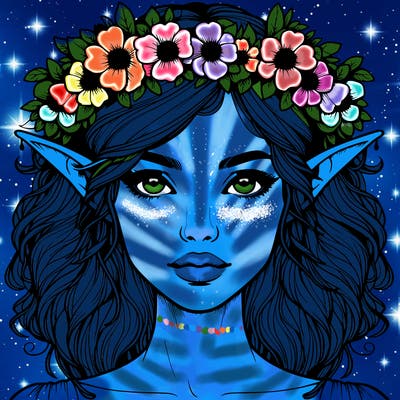 realistic female elf with flower crown