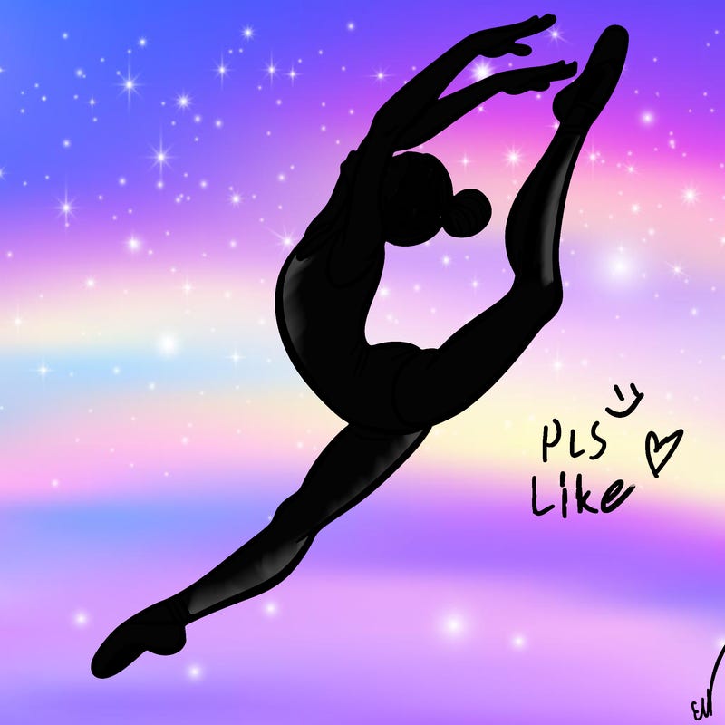 gymnast doing a leap in a leotard with a bent back leg