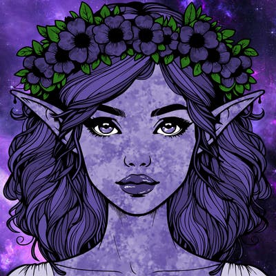 realistic female elf with flower crown