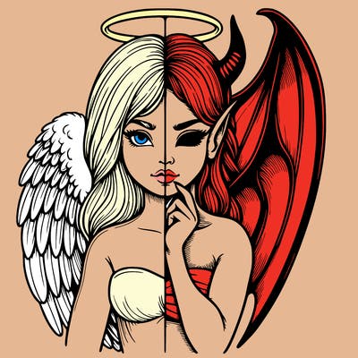 realistic angel half demon