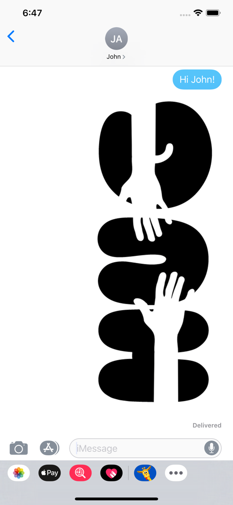 CLIPish Tall Animations - Una animación vertical alta en blanco y negro enviada dentro de una conversación de iMessage de iPhone.