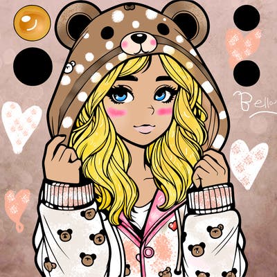 realistic girl in a animal pjs hoodie