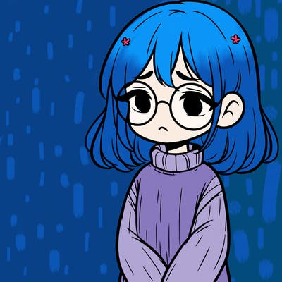 sad girl with glasses in a sweater