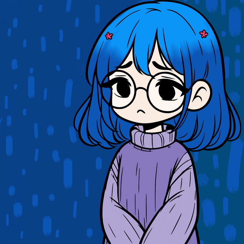 sad girl with glasses in a sweater