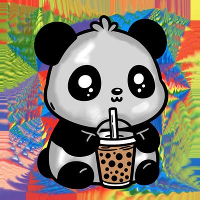 panda driking boba