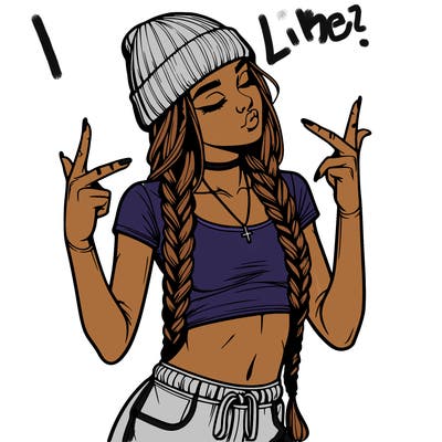 realistic teenage girl with braids and a beanie and crop top doing 🫶🏼