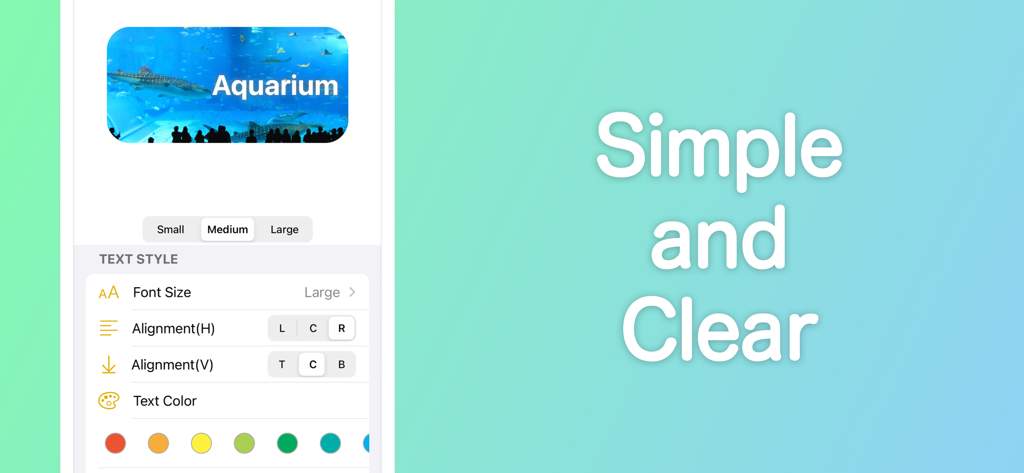 위젯 메이커 앱 내에서 위젯의 텍스트와 사진을 사용자 지정하는 사용자 인터페이스.