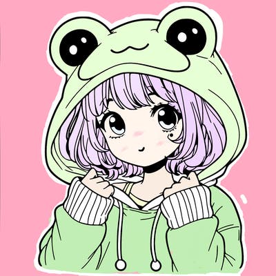 a cute teenage girl wearing a frog hoodie