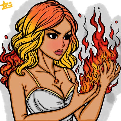 a realistic woman having the power of fire