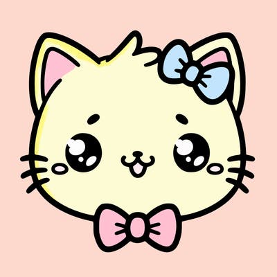 kawaii cat with a bow tie hanging from his ear