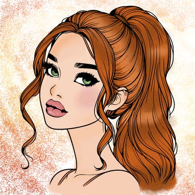 realistic girl with a ponytail on her hair and lips