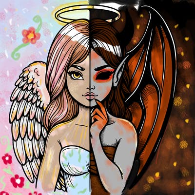 realistic angel half demon