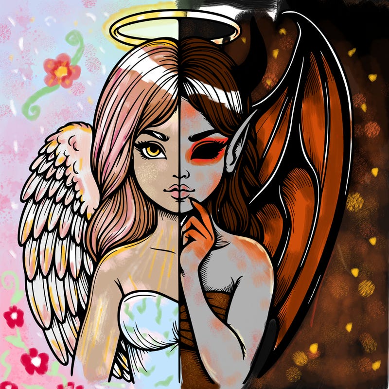 realistic angel half demon