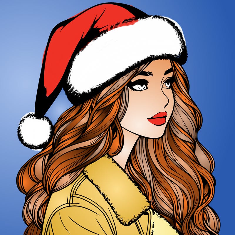 realistic girl in santa hat