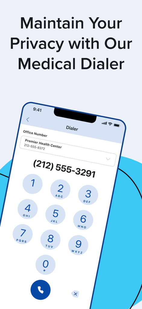 Medscape medical dialer feature on a smartphone screen showing an office number interface for healthcare professionals