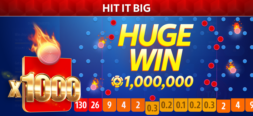 Plink by Pokerist - A huge win screen in Plink by Pokerist showing one million chips and a thousand times multiplier