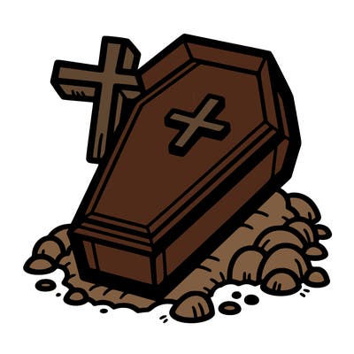 a coffin with a cross with a white back ground