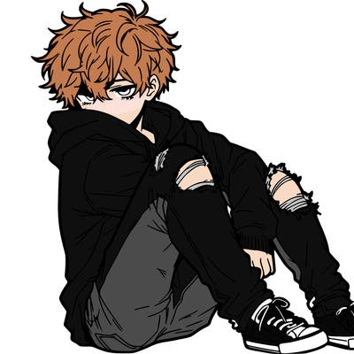 a male hoddie ripped jeans messy hair anime