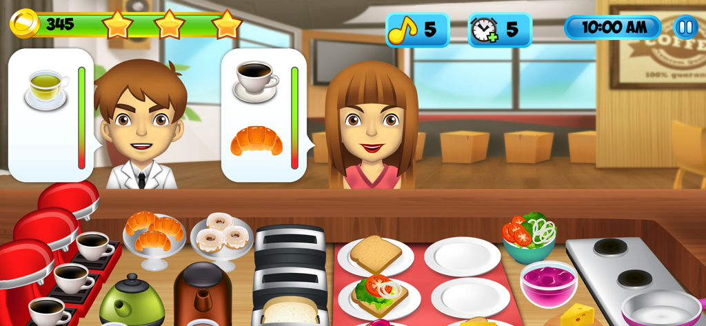 My Burger Shop 2 - My Burger Shop 2 モバイルゲームで、朝食メニューとコーヒーを注文するお客様