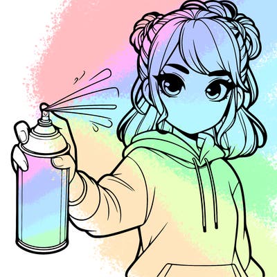 realistic girl is spray painting