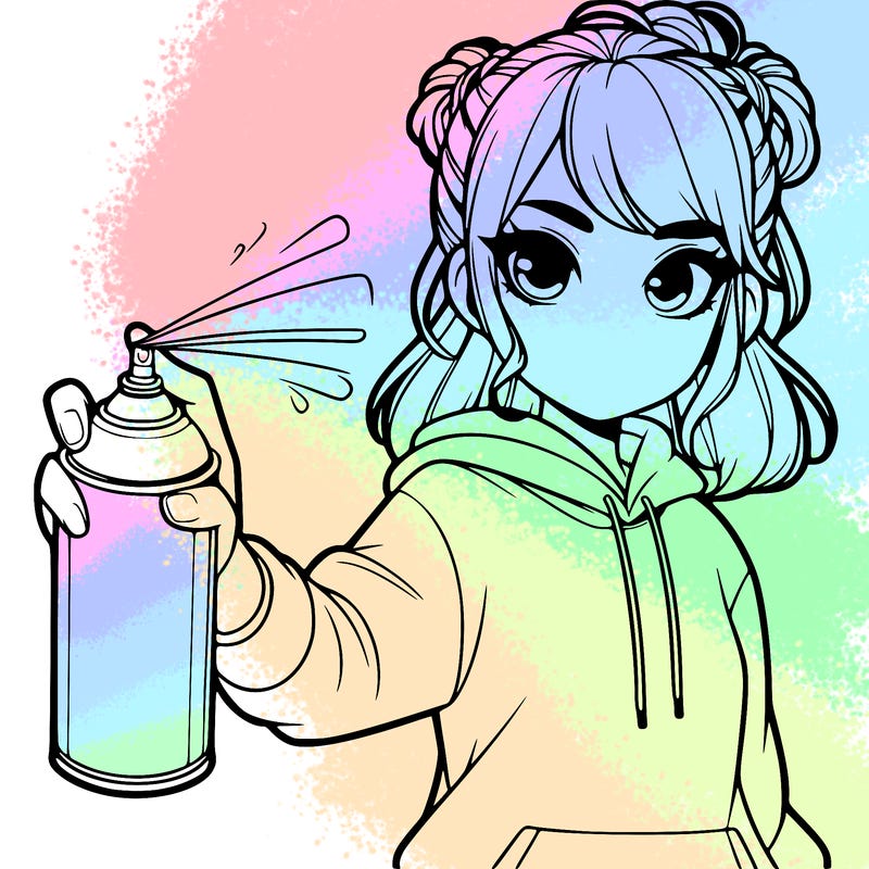 realistic girl is spray painting