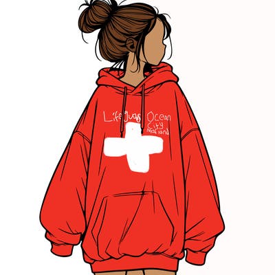 realistic girl with a oversized sweatshirt on and a bun
