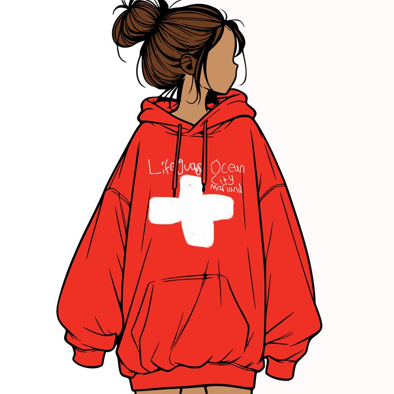 realistic girl with a oversized sweatshirt on and a bun