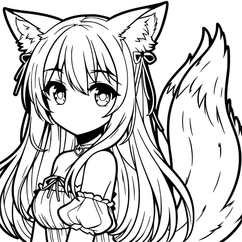 anime girl with fox tail and ears