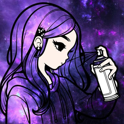 a realistic girl spray painting