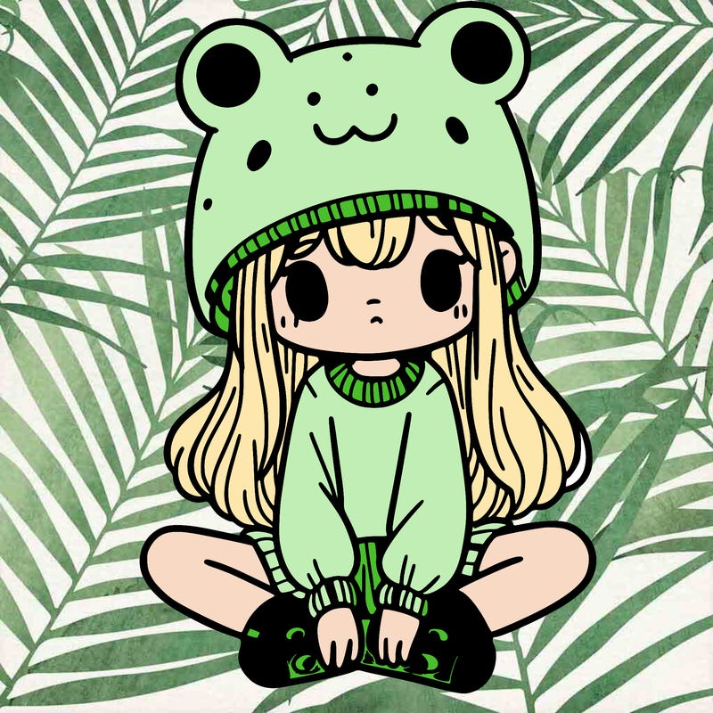 a girl wearing a frog hat and some frog socks