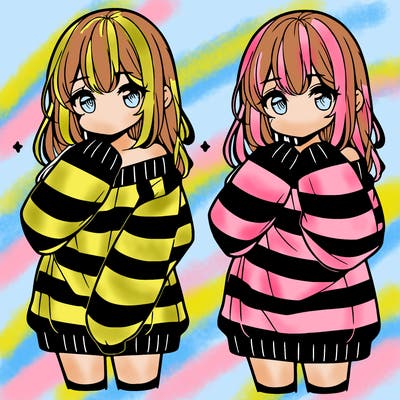 anime girl in a striped oversized sweater