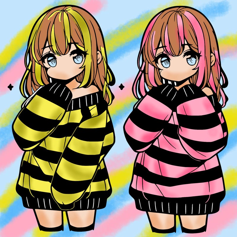 anime girl in a striped oversized sweater