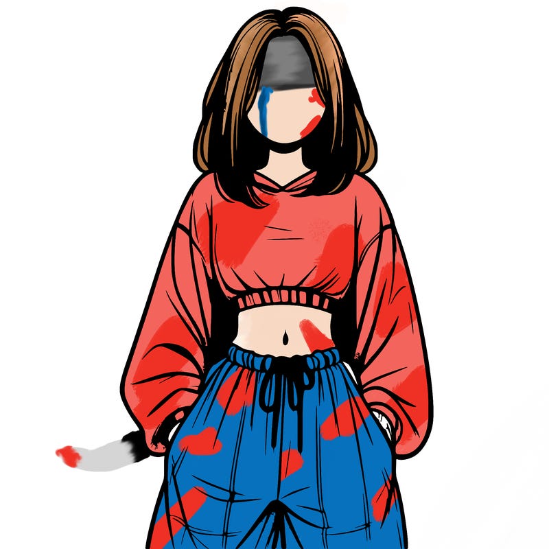 realistic girl faceless with baggy pants and a crop top