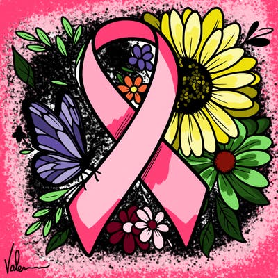 cancer awareness symbol with flowers and butterflies