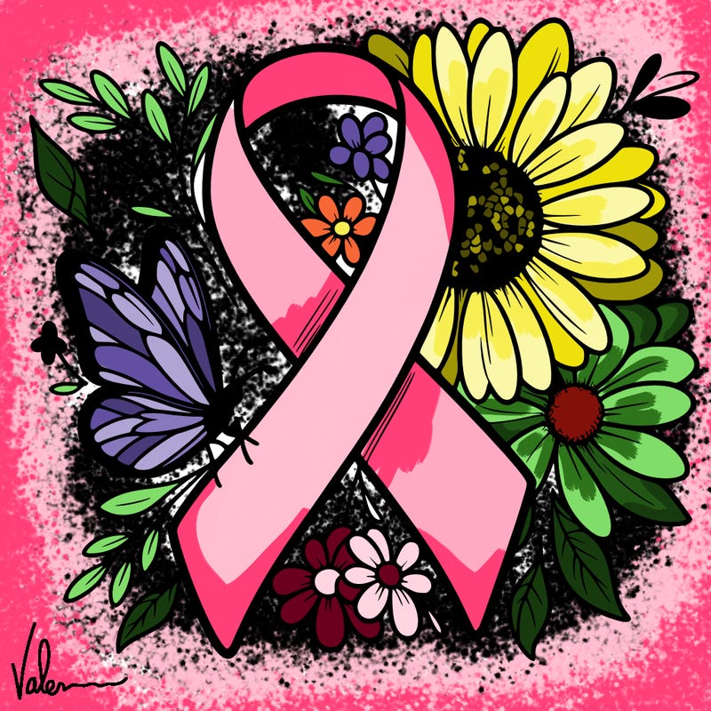 cancer awareness symbol with flowers and butterflies