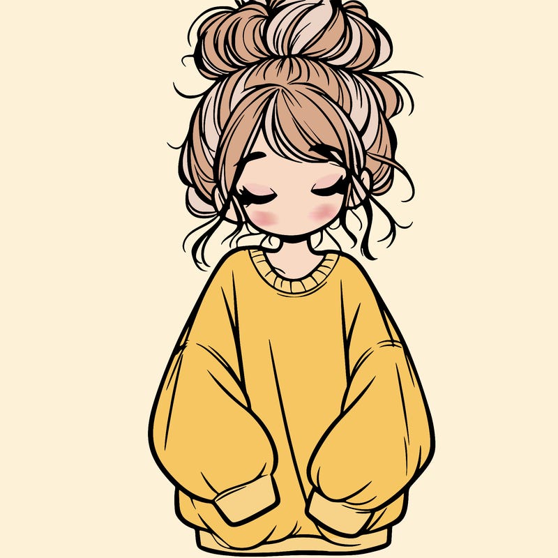 girl with baggy sweatshirt and messy bun