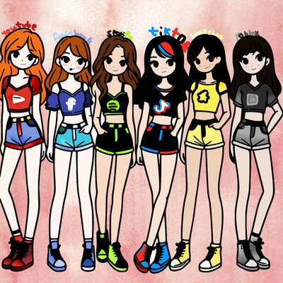 a group of girls wearing crop tops and shorts