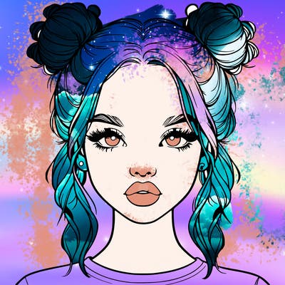 realistic girl with two buns in hair and lips