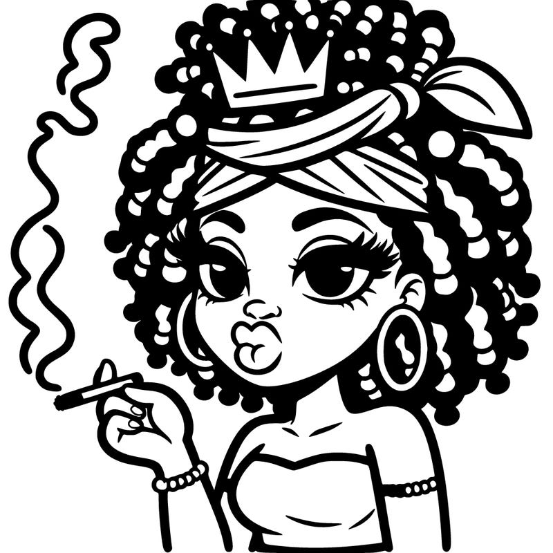 black girl with locs and a crown smoking