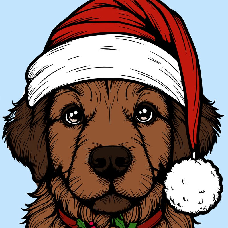 realistic dog with a christmas hat